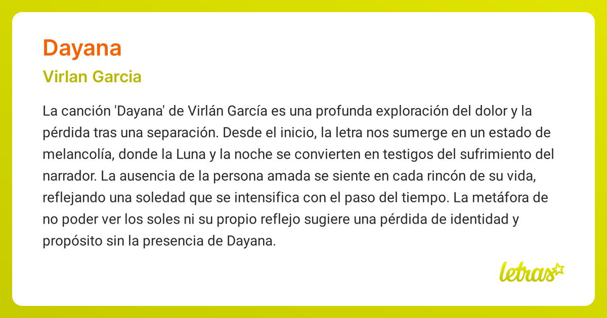 Significado de la canción DAYANA (Virlan Garcia) - LETRAS.COM