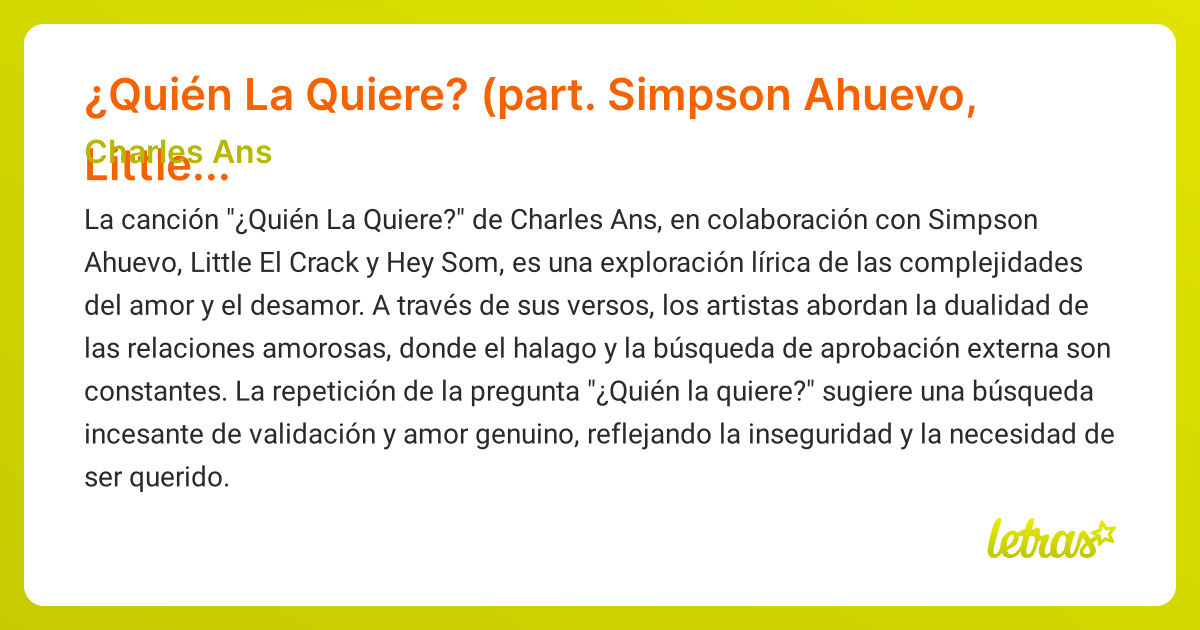 Significado de la canción ¿Quién La Quiere? (part. Simpson Ahuevo ...