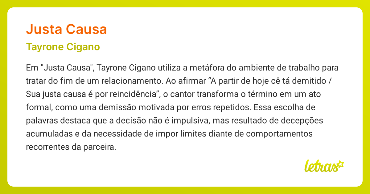 Significado da música JUSTA CAUSA (Tayrone Cigano) - LETRAS.MUS.BR