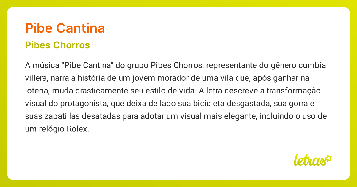 Significado da música PIBE CANTINA (Pibes Chorros) - LETRAS.MUS.BR