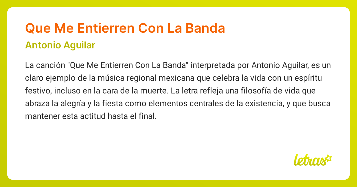 Significado De La Canción Que Me Entierren Con La Banda Antonio Aguilar Letrascom 