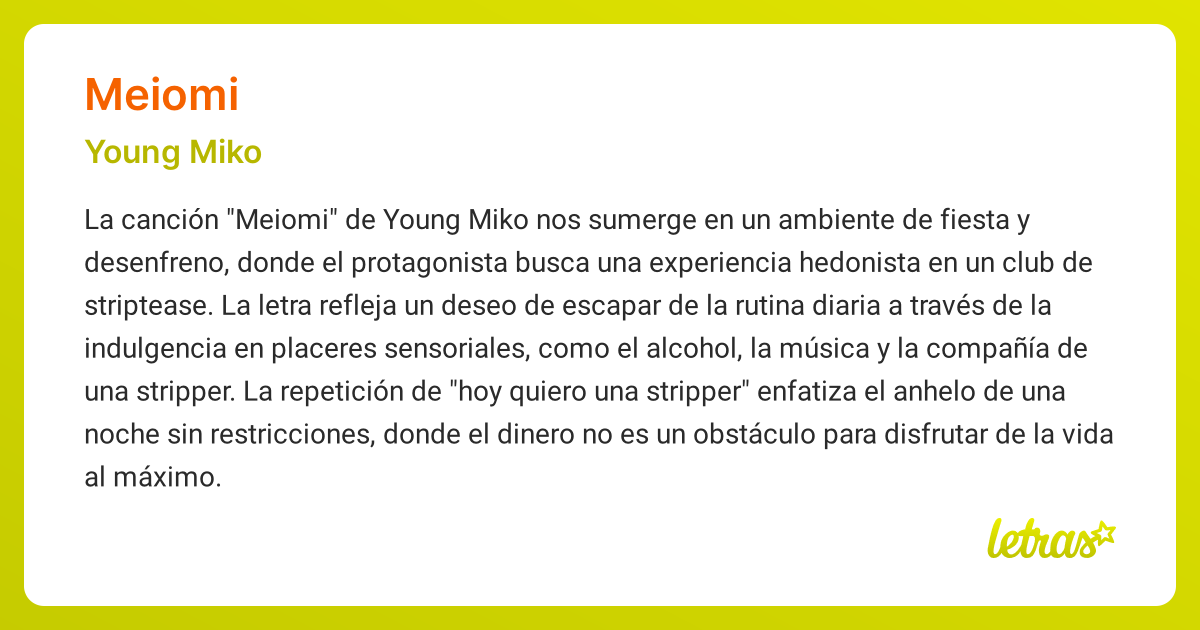 Significado de la canción MEIOMI (Young Miko) - LETRAS.COM