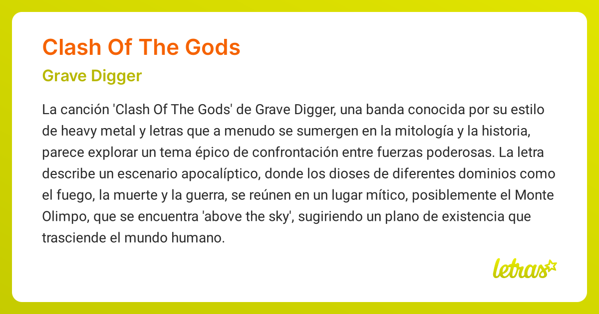 Significado de la canción CLASH OF THE GODS (Grave Digger)