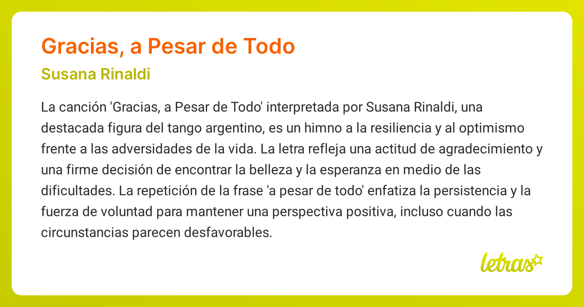 Significado de la canción GRACIAS, A PESAR DE TODO (Susana Rinaldi ...