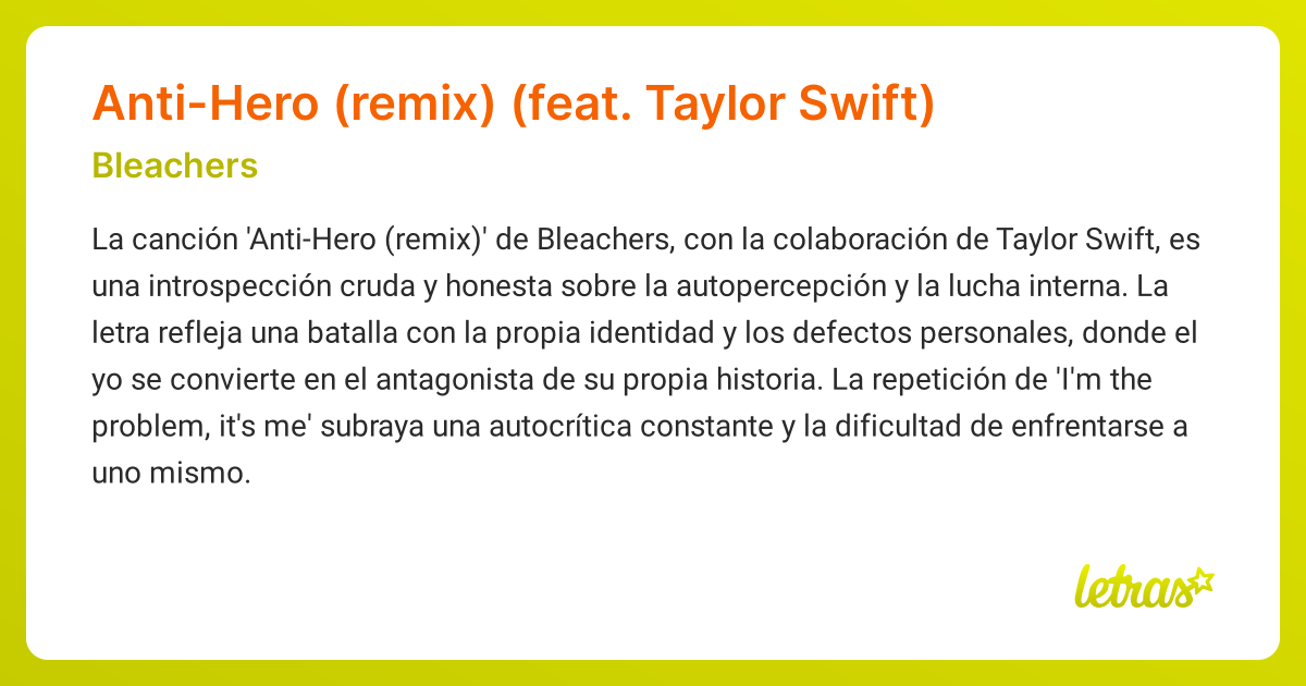 Significado de la canción AntiHero (remix) (feat. Taylor Swift