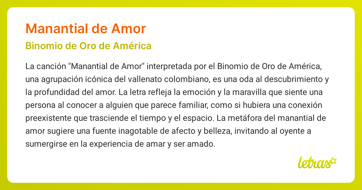 Significado De La Canción Manantial De Amor Binomio De Oro De América