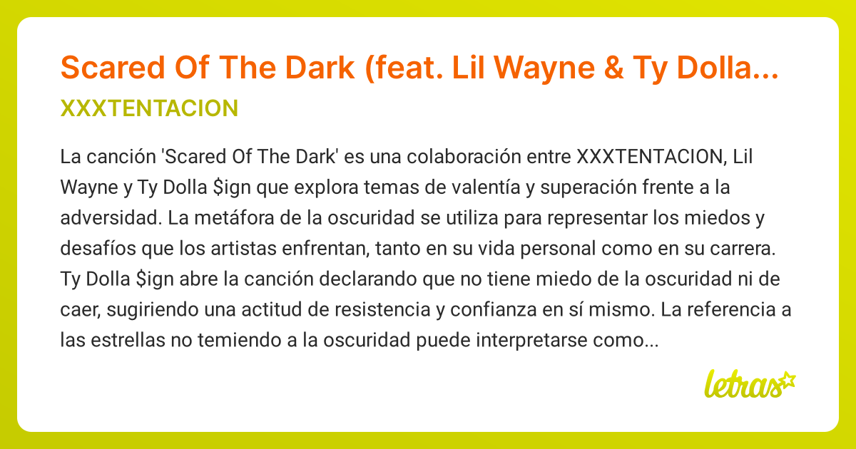 Significado De La Canción Scared Of The Dark Feat Lil Wayne And Ty