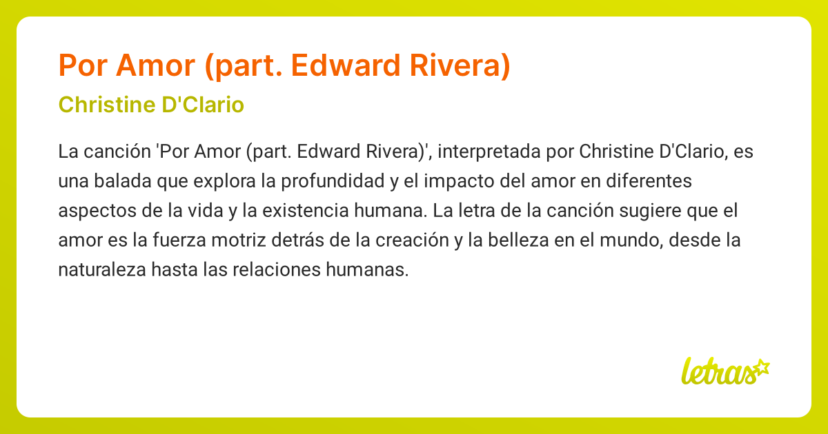 Significado de la canción POR AMOR (PART. EDWARD RIVERA) (Christine D ...