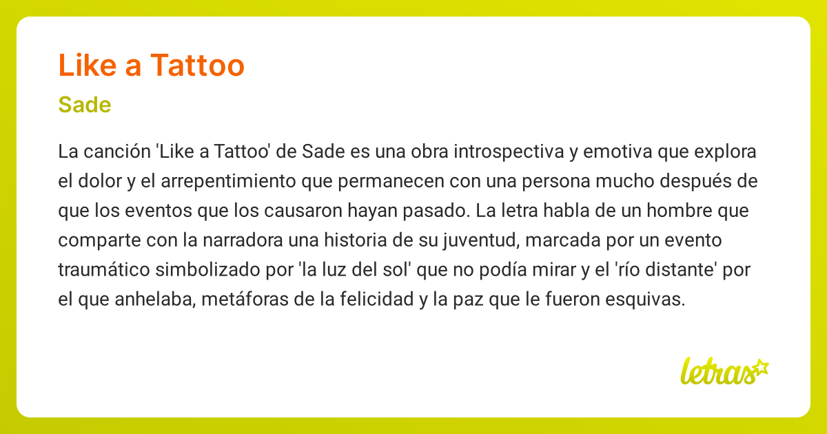 Significado de la canción LIKE A TATTOO (Sade)