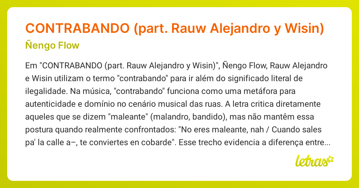Significado da música CONTRABANDO (part. Rauw Alejandro y Wisin) (Ñengo ...