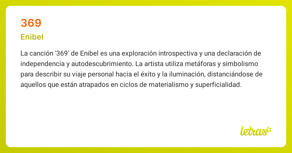 Significado de la canción 369 (Enibel) - LETRAS.COM