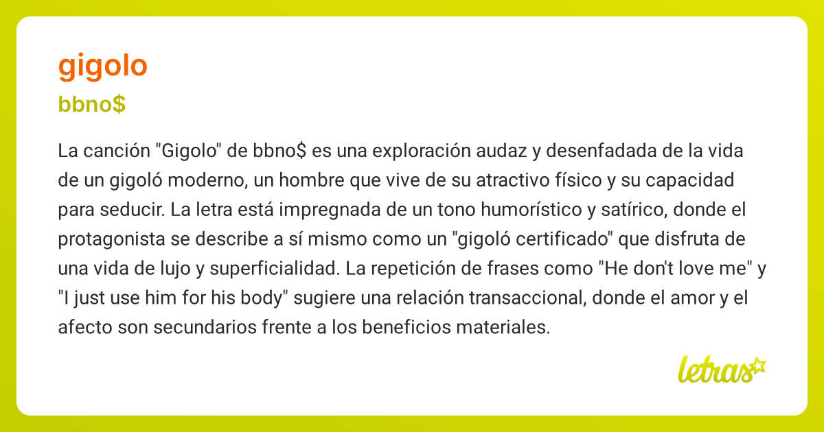 Significado de la canción GIGOLO (bbno$) - LETRAS.COM