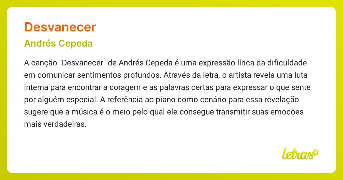 Significado da música DESVANECER (Andrés Cepeda) - LETRAS.MUS.BR