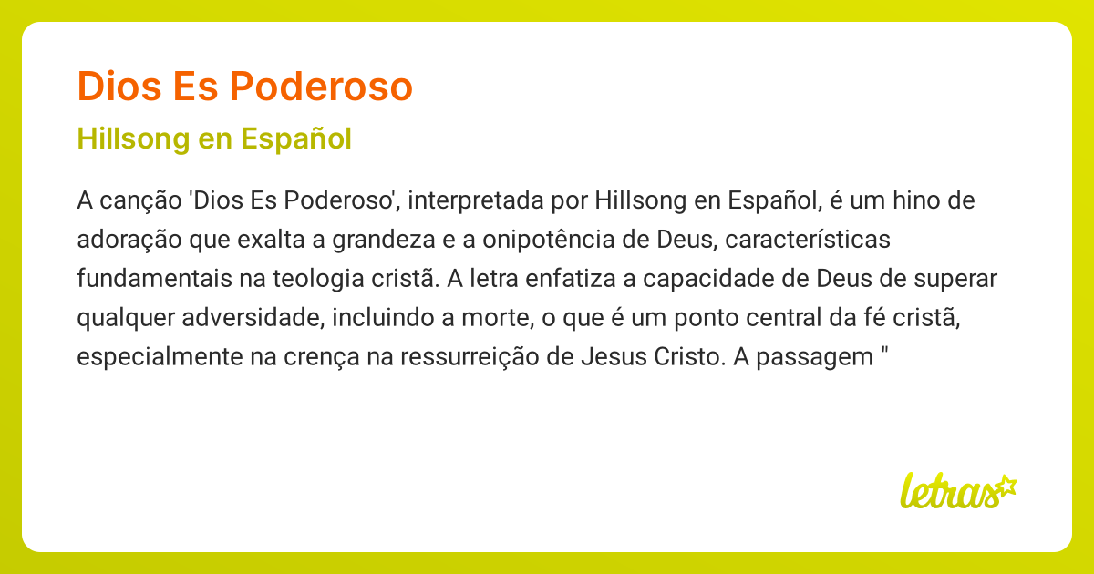 Significado da música DIOS ES PODEROSO (Hillsong en Español) - LETRAS ...