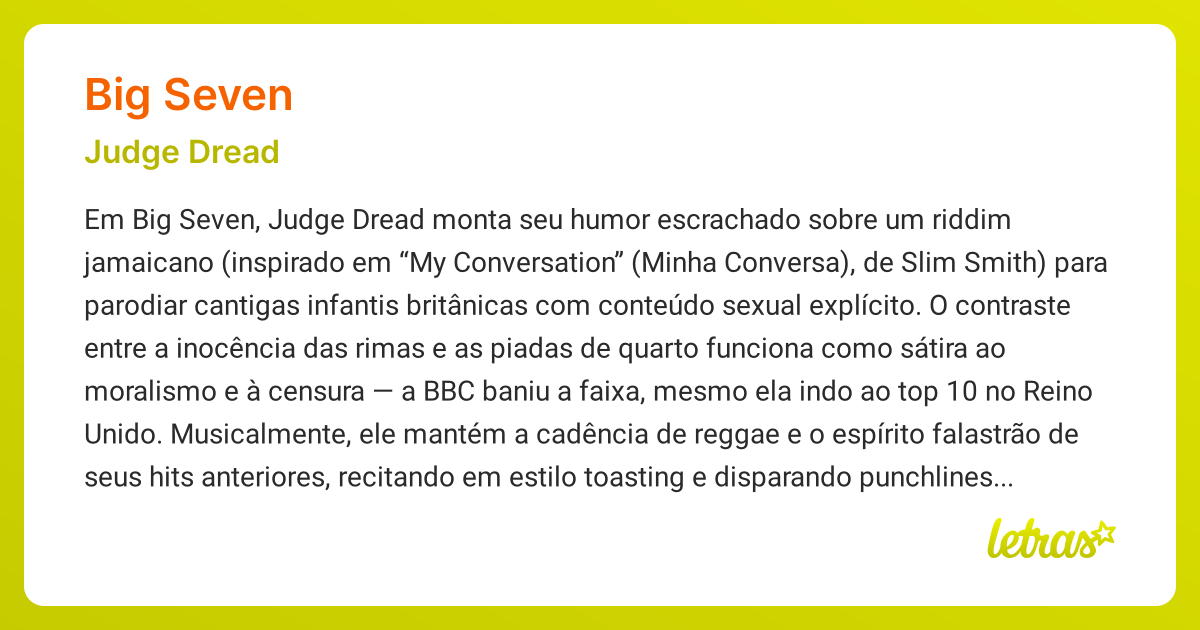 Significado da música BIG SEVEN (Judge Dread) - LETRAS.MUS.BR