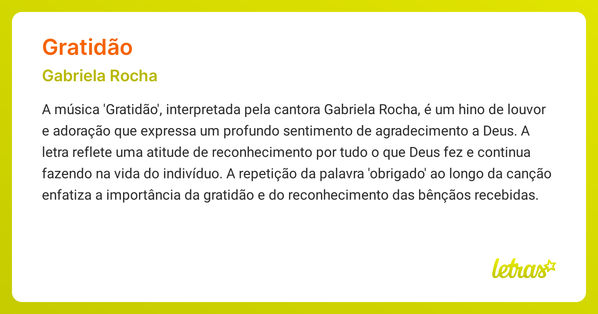 Significado da música GRATIDÃO (Gabriela Rocha) - LETRAS.MUS.BR