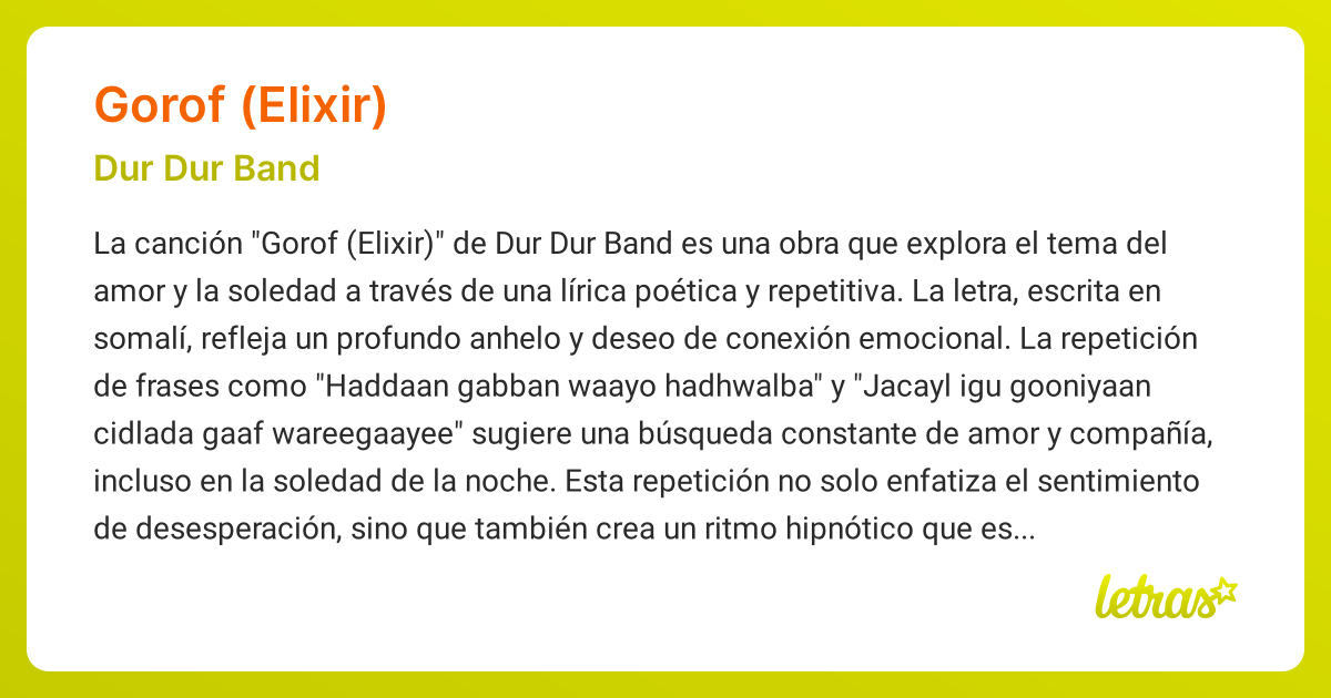 Significado de la canción GOROF (ELIXIR) (Dur Dur Band) - LETRAS.COM
