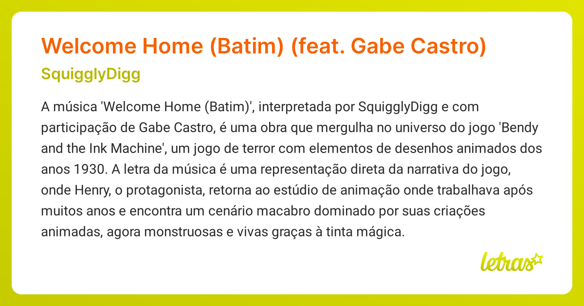 Significado da música Welcome Home (Batim) (feat. Gabe Castro ...