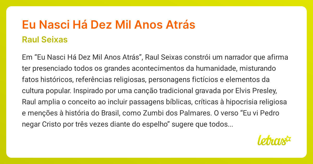 Significado da música Eu Nasci Há Dez Mil Anos Atrás (Raul Seixas ...