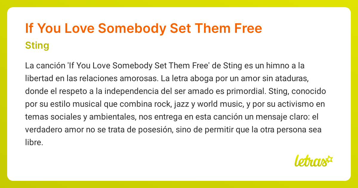 Significado de la canción If You Love Somebody Set Them Free (Sting ...