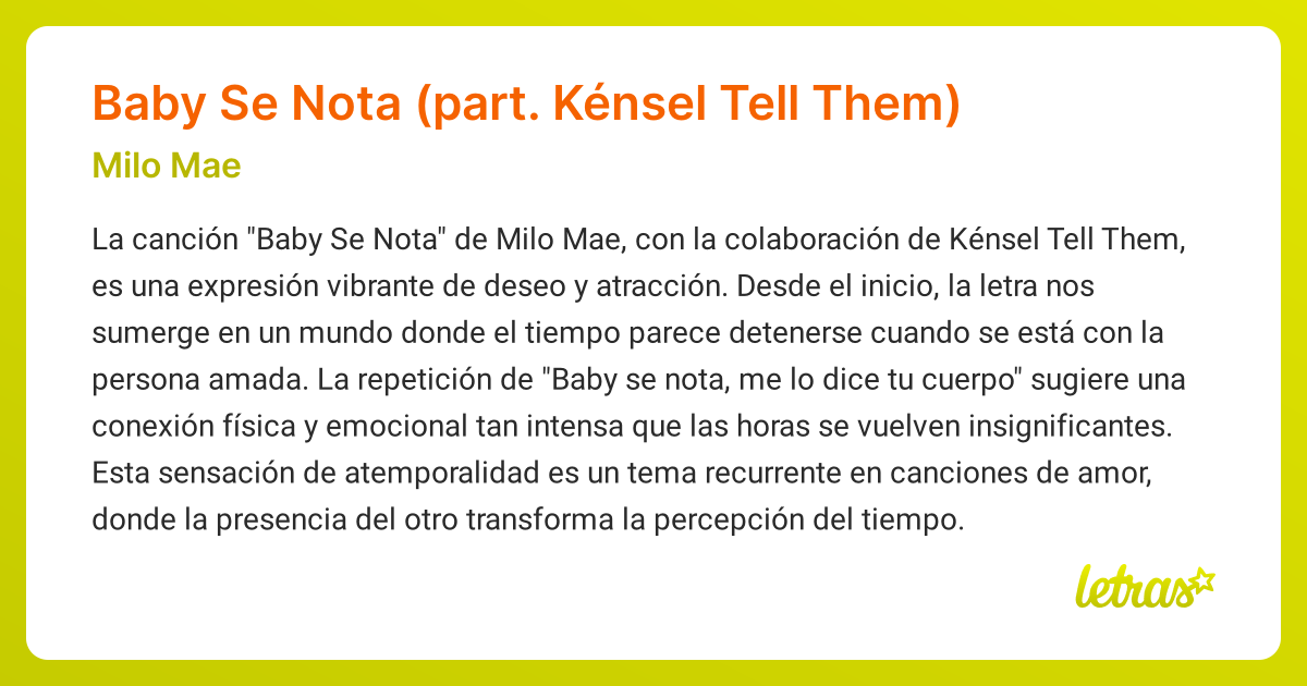Significado de la canción Baby Se Nota (part. Kénsel Tell Them) (Milo ...