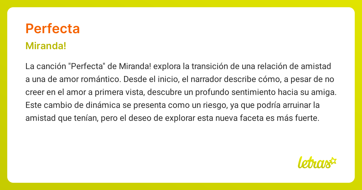 Significado de la canción PERFECTA (Miranda! ) - LETRAS.COM
