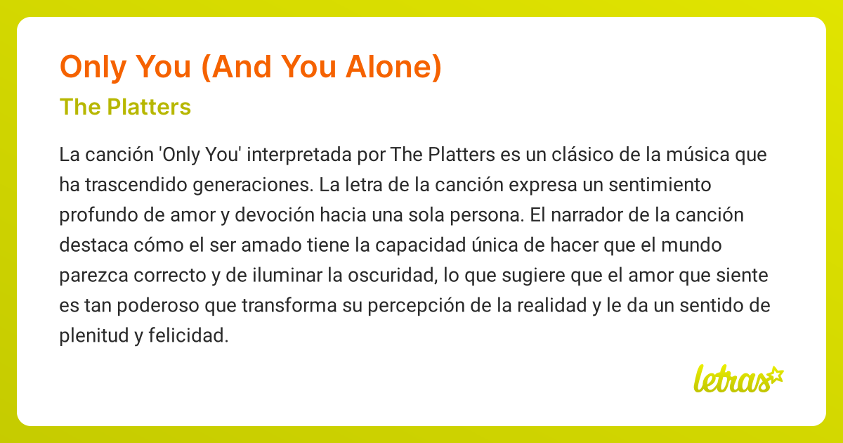 Significado de la canción ONLY YOU (The Platters)