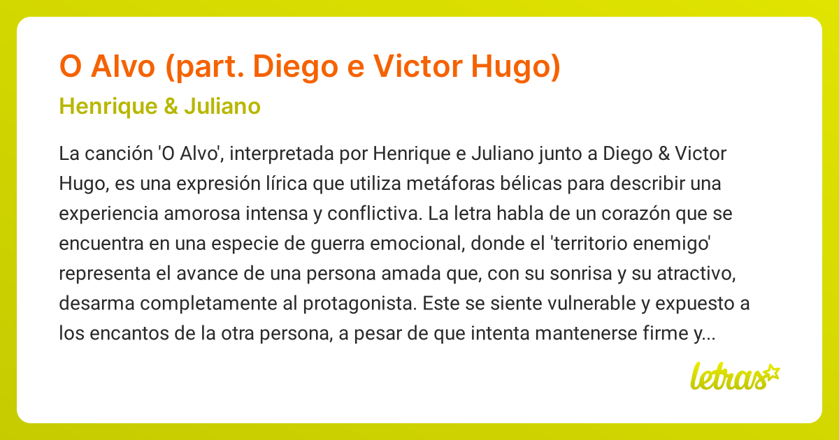 Significado de la canción O Alvo (part. Diego e Victor Hugo) (Henrique ...