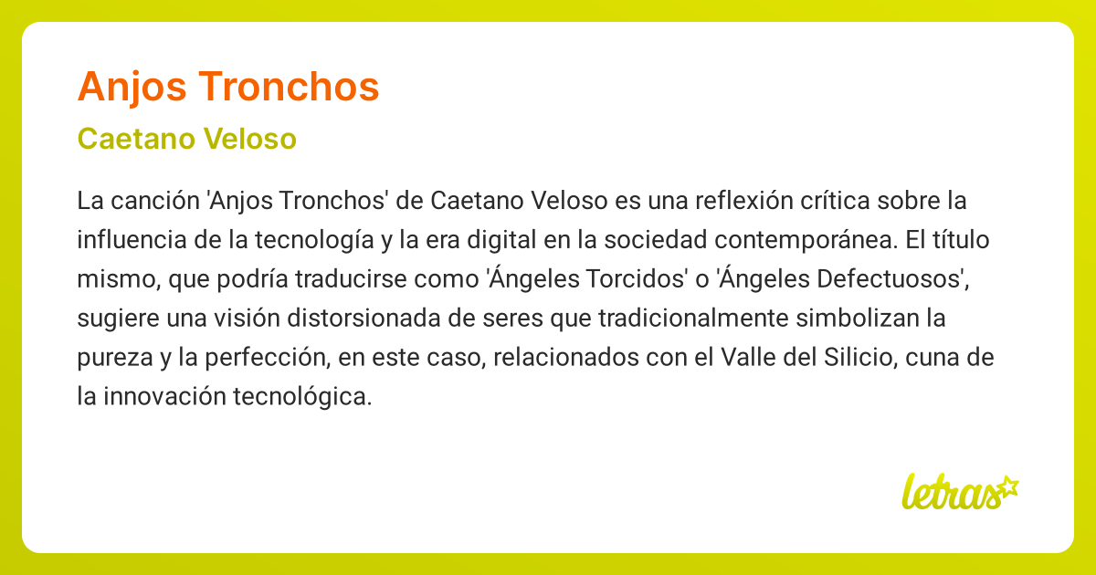 Significado de la canción ANJOS TRONCHOS (Caetano Veloso) - LETRAS.COM