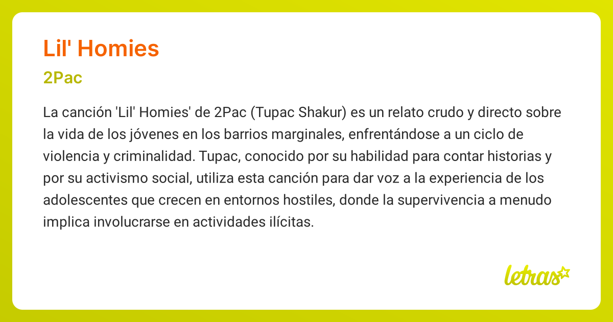Significado de la canción LIL' HOMIES (2Pac) - LETRAS.COM