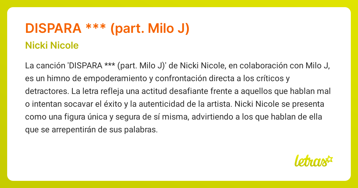 Significado de la canción DISPARA *** (PART. MILO J) (Nicki Nicole ...