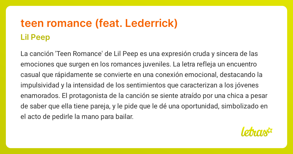 Significado de la canción TEEN ROMANCE (FEAT. LEDERRICK) (Lil Peep ...