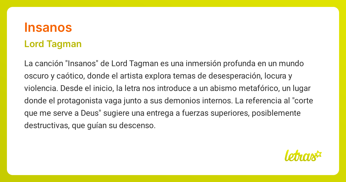 Significado de la canción INSANOS (Lord Tagman) - LETRAS.COM
