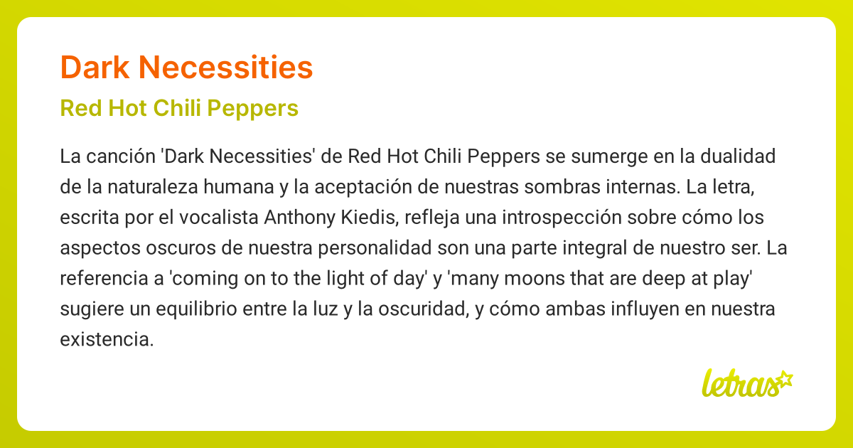 Significado de la canción DARK NECESSITIES (Red Hot Chili Peppers