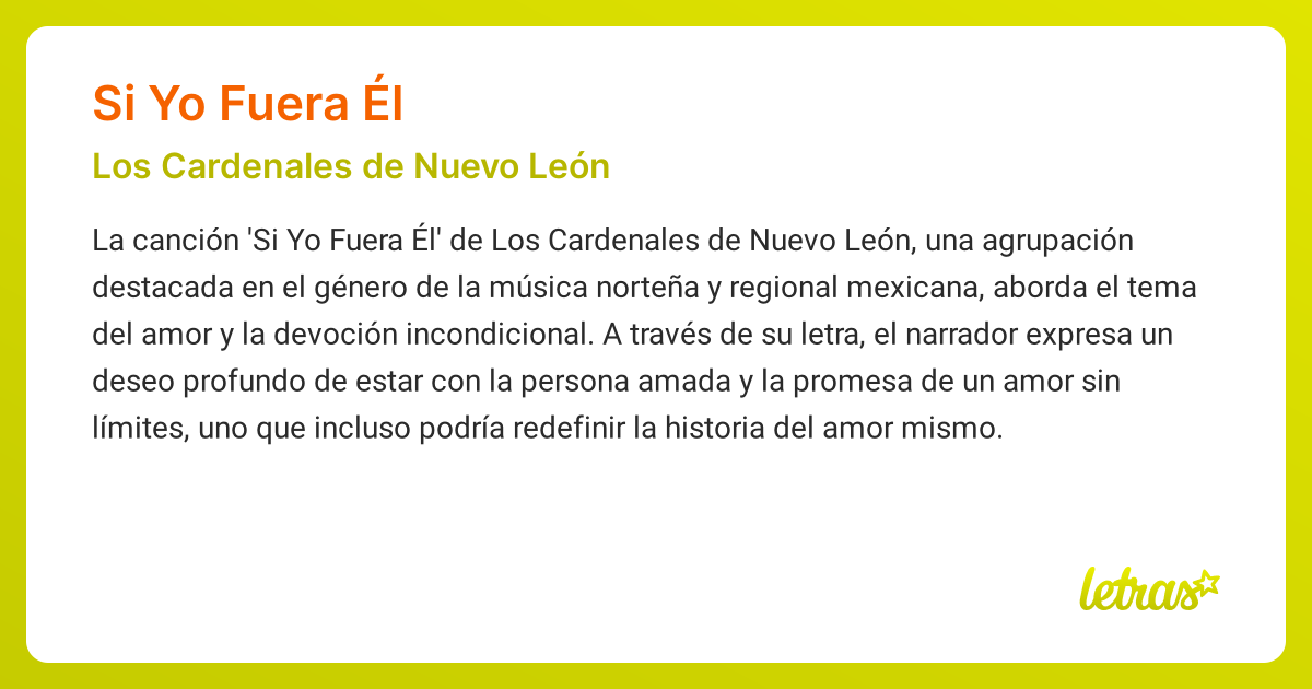 Significado de la canción SI YO FUERA ÉL (Los Cardenales de Nuevo León ...