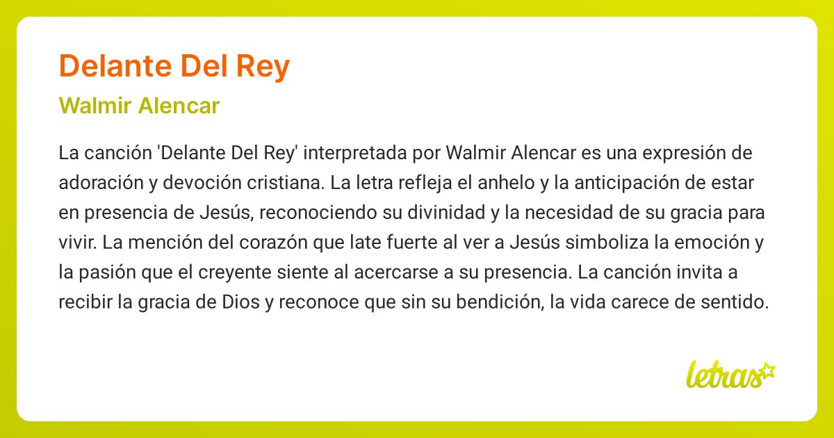 Significado de la canción DELANTE DEL REY (Walmir Alencar) - LETRAS.COM