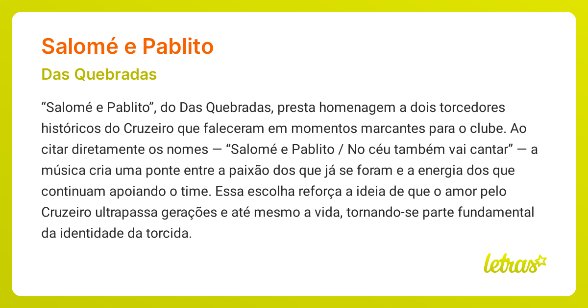 Significado da música SALOMÉ E PABLITO (Das Quebradas) - LETRAS.MUS.BR