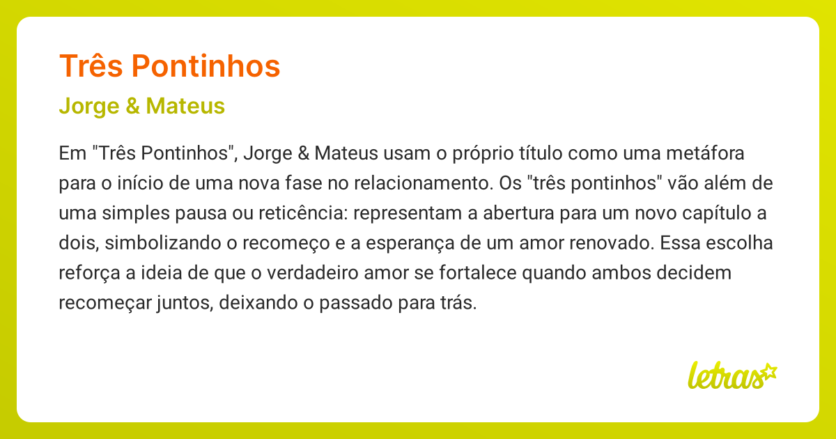 Significado da música TRÊS PONTINHOS (Jorge & Mateus) - LETRAS.MUS.BR