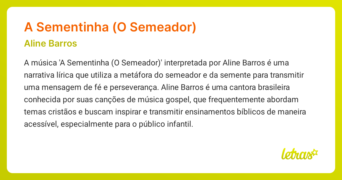 Significado da música A SEMENTINHA (O SEMEADOR) (Aline Barros) LETRAS