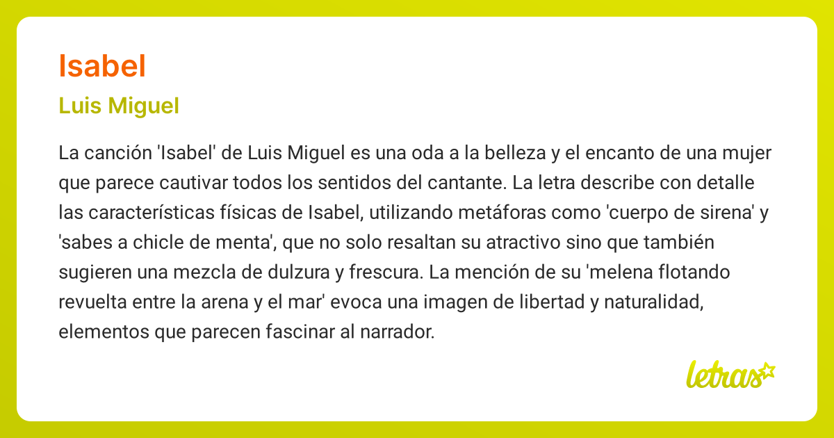 Significado de la canción ISABEL (Luis Miguel) - LETRAS.COM