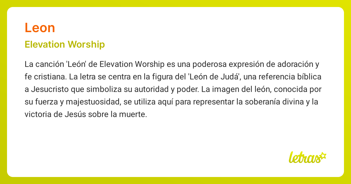 Significado de la canción LEON (Elevation Worship) - LETRAS.COM