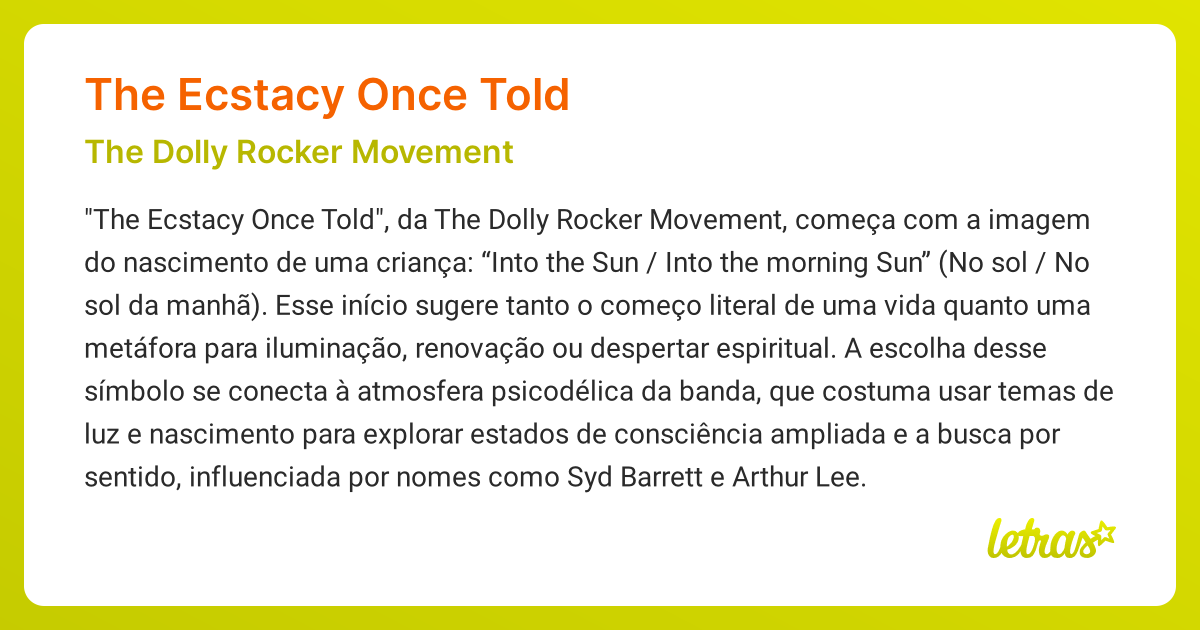 Significado da música THE ECSTACY ONCE TOLD (The Dolly Rocker Movement ...