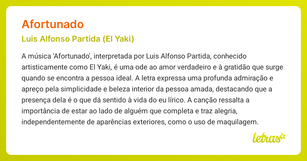 Significado da música AFORTUNADO (Luis Alfonso Partida (El Yaki ...