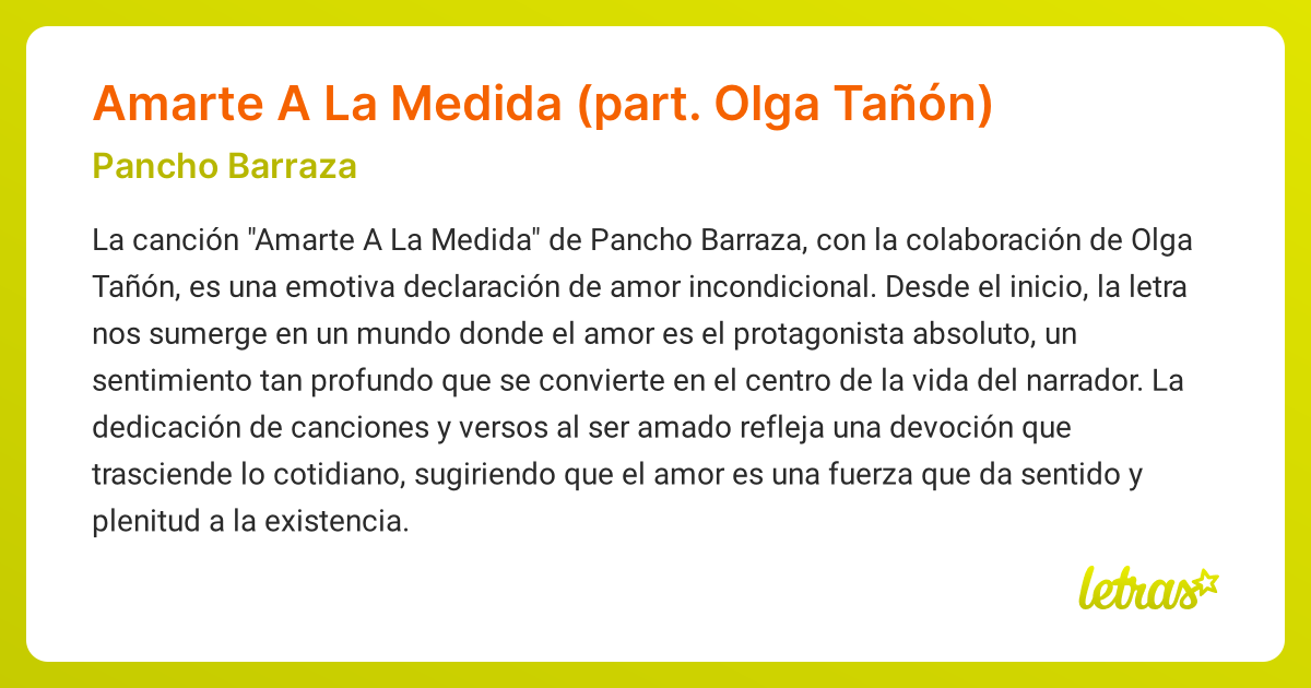Significado de la canción Amarte A La Medida (part. Olga Tañón) (Pancho ...