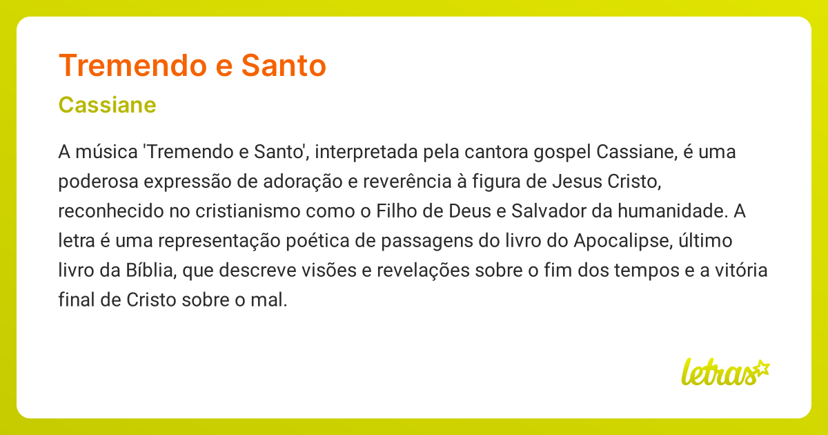 Significado da música TREMENDO E SANTO (Cassiane) - LETRAS.MUS.BR