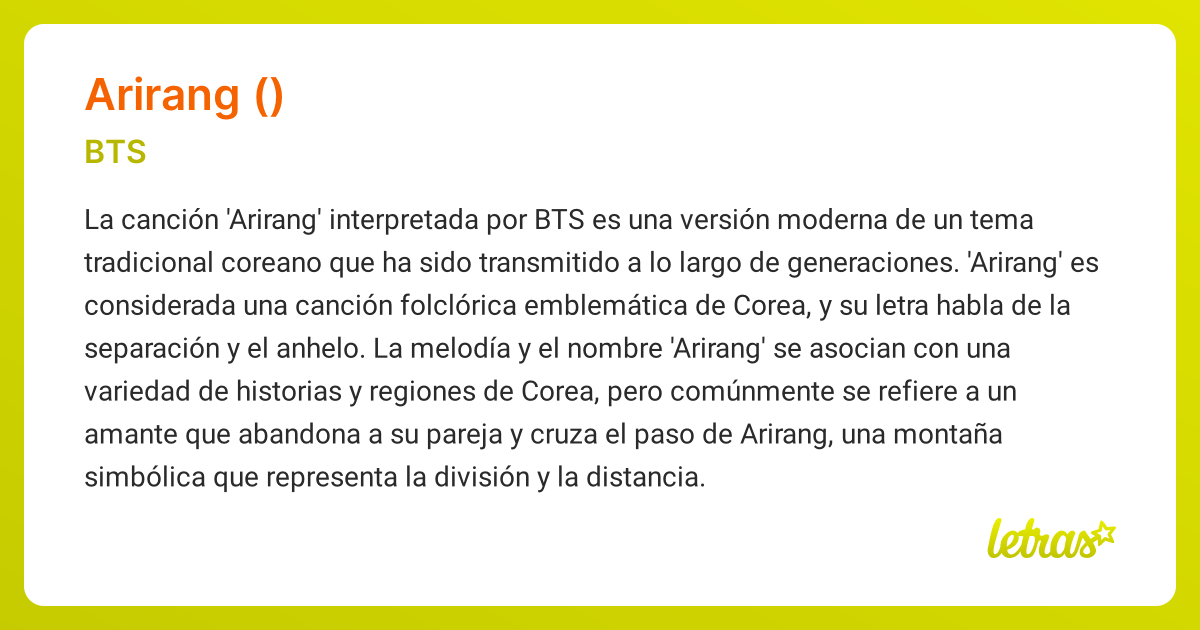 Significado de la canción ARIRANG (아리랑) (BTS) - LETRAS.COM