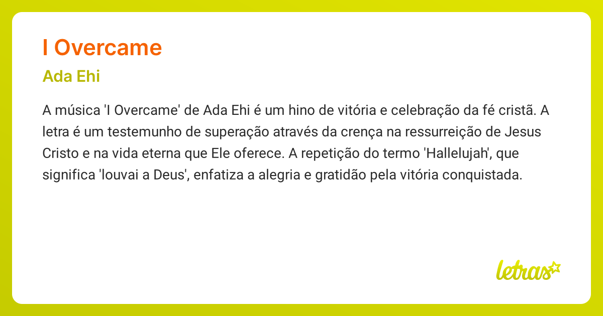 Significado da música I OVERCAME (Ada Ehi) - LETRAS.MUS.BR