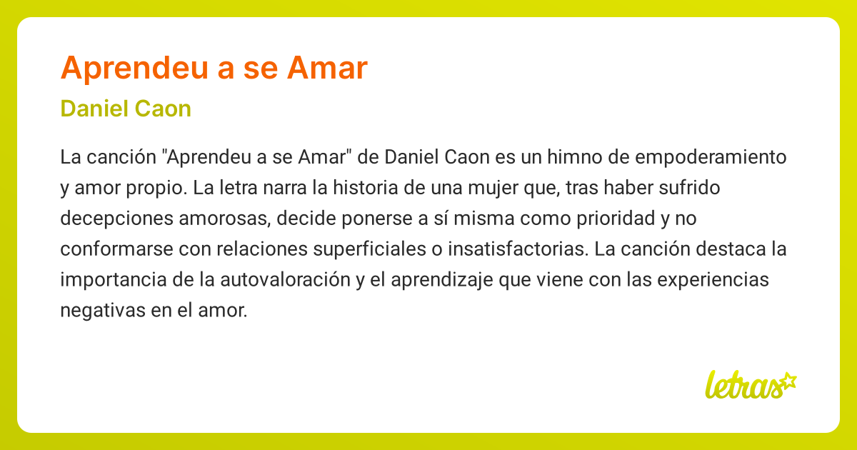 Significado de la canción APRENDEU A SE AMAR (Daniel Caon) - LETRAS.COM