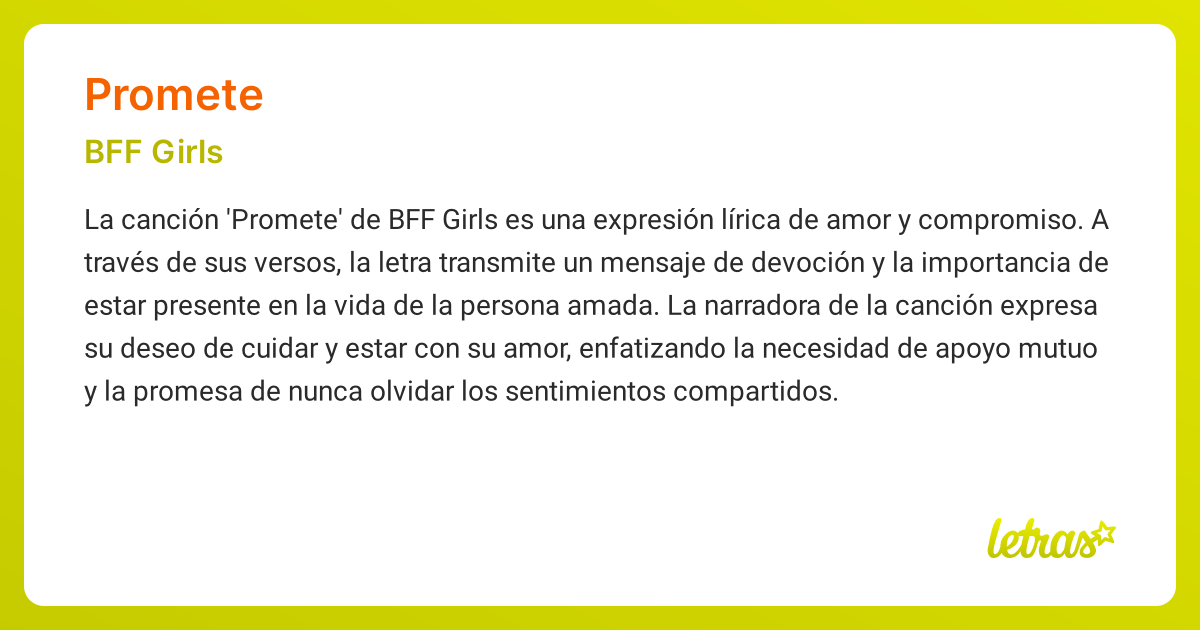 Significado de la canción PROMETE (BFF Girls) - LETRAS.COM