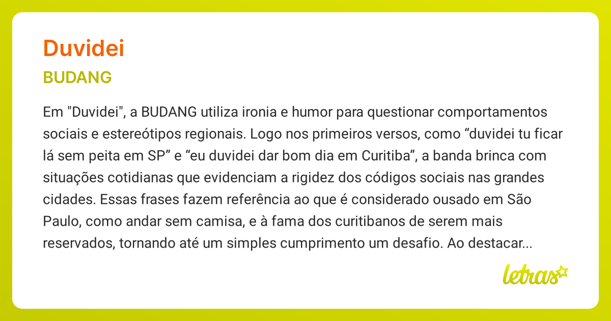 Significado da música DUVIDEI (BUDANG) - LETRAS.MUS.BR